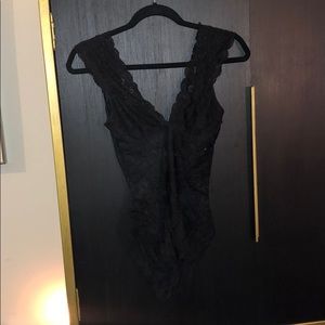 Lace black opened back lingerie one piece